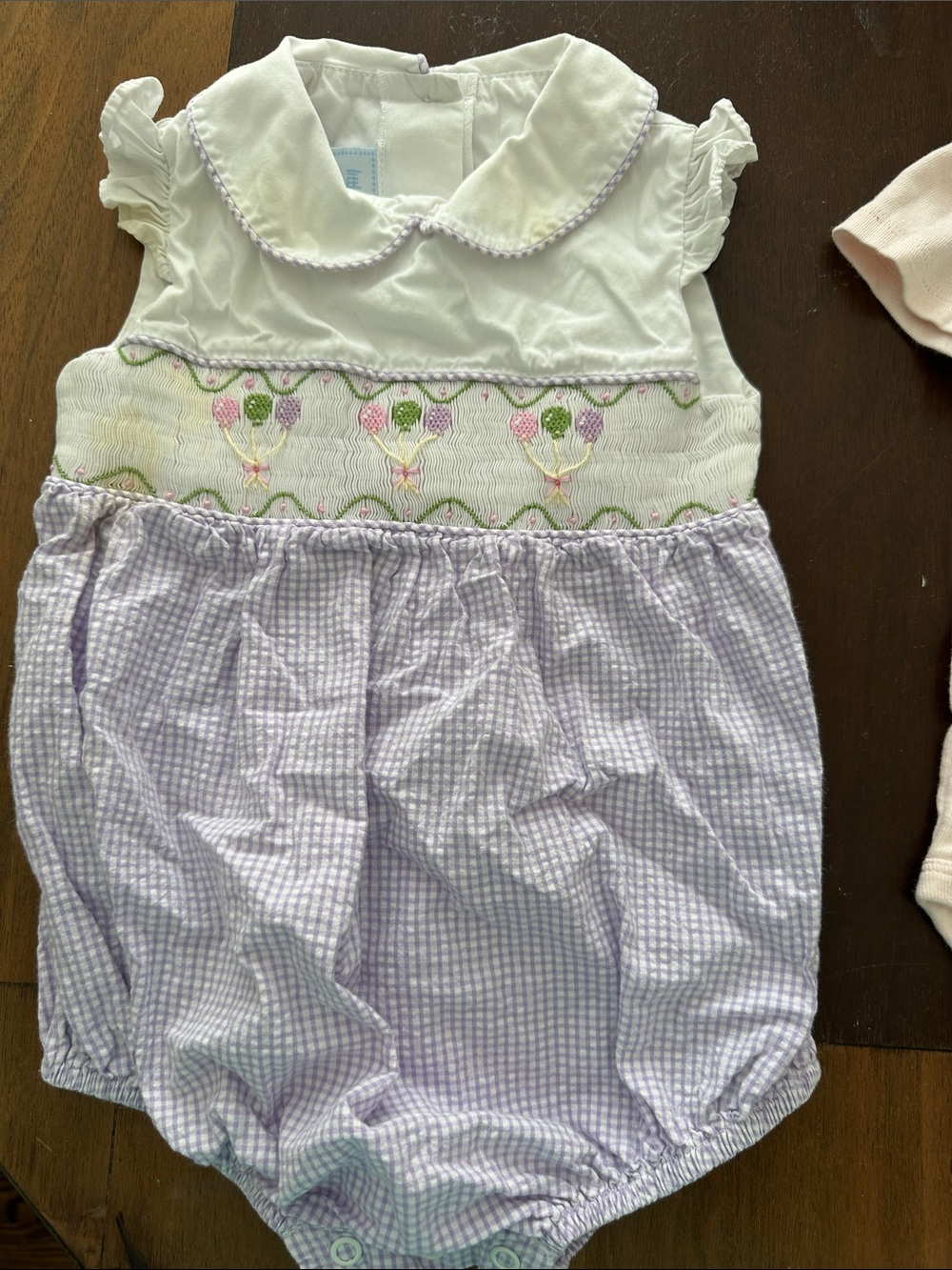 Little English Lavender and White Smocked One-Piece